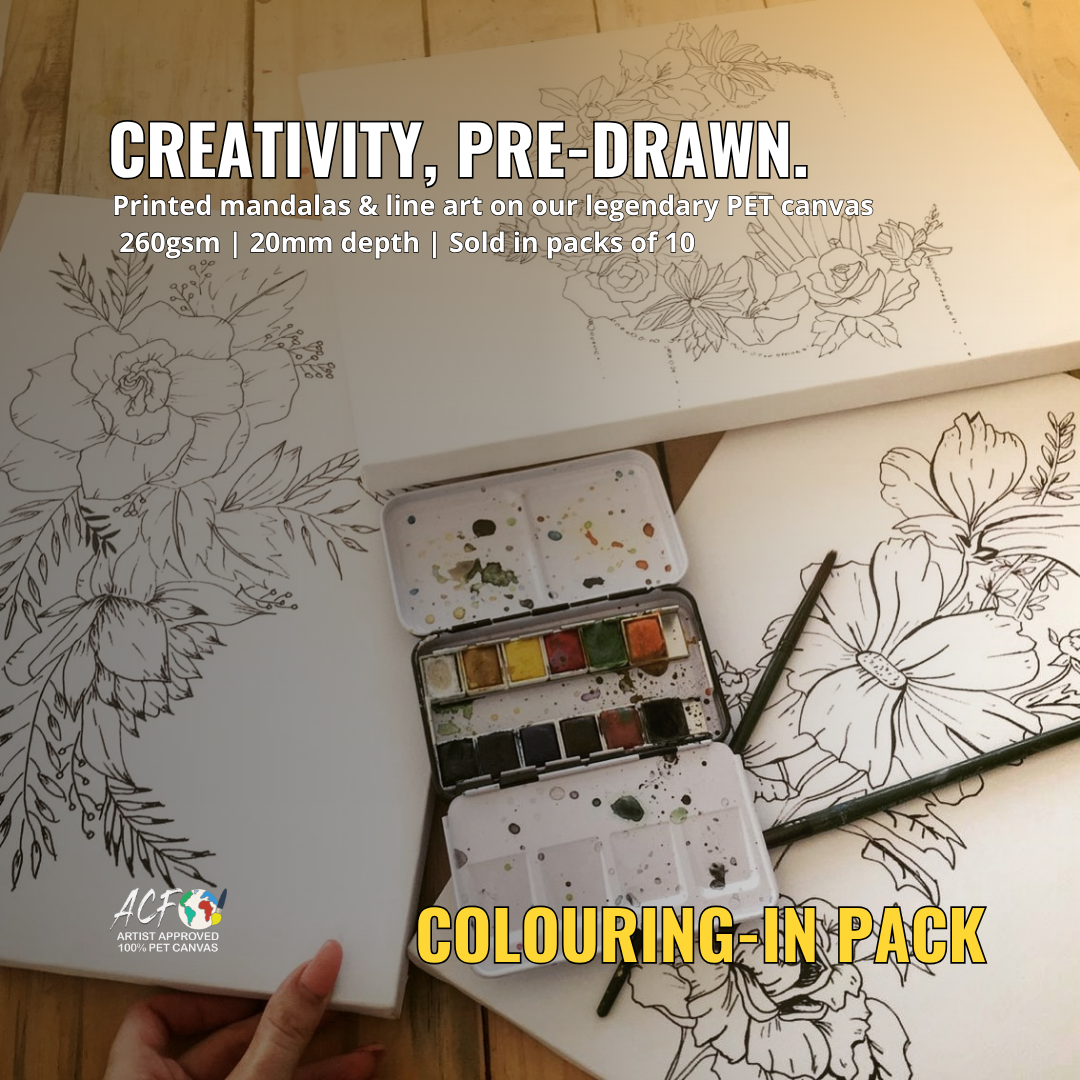 Paint n Sip Colouring-In Canvas – Bulk 10x Pack (Custom or Pre-Printed Designs)