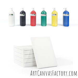 Canvas & Acrylic Bundle with (6x) 500ml Acrylic Paint